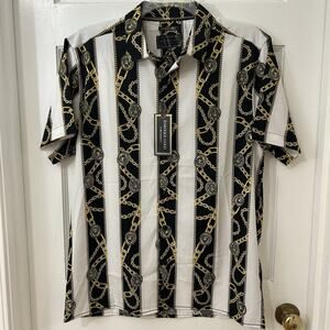BAROQUE GOLD By‎ Drill Clothing Co Chain NEW L Gold Black & White Bling Shirt